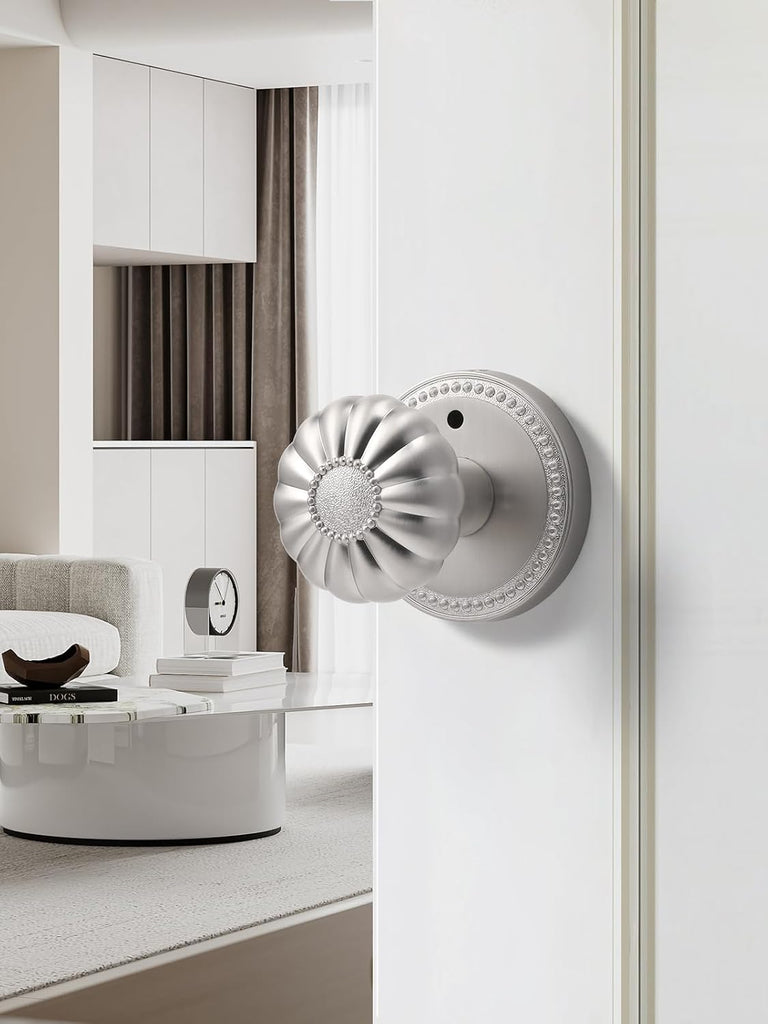 Brushed Nickel Door Knobs Interior Privacy Silvery Door Knob with Lock Satin Nickel Door Knobs and Bathroom,Zinc