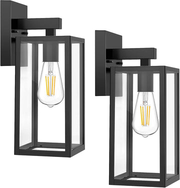 Outdoor Wall Sconce, Exterior Waterproof Wall Lantern Light Fixtures, Black Porch Lights with Toughened Glass Shade