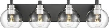 4-Light Black and Nickel Bathroom Vanity Light, Clear Glass Globes | Ideal for 30-40" mirrors, 26" modern bathroom