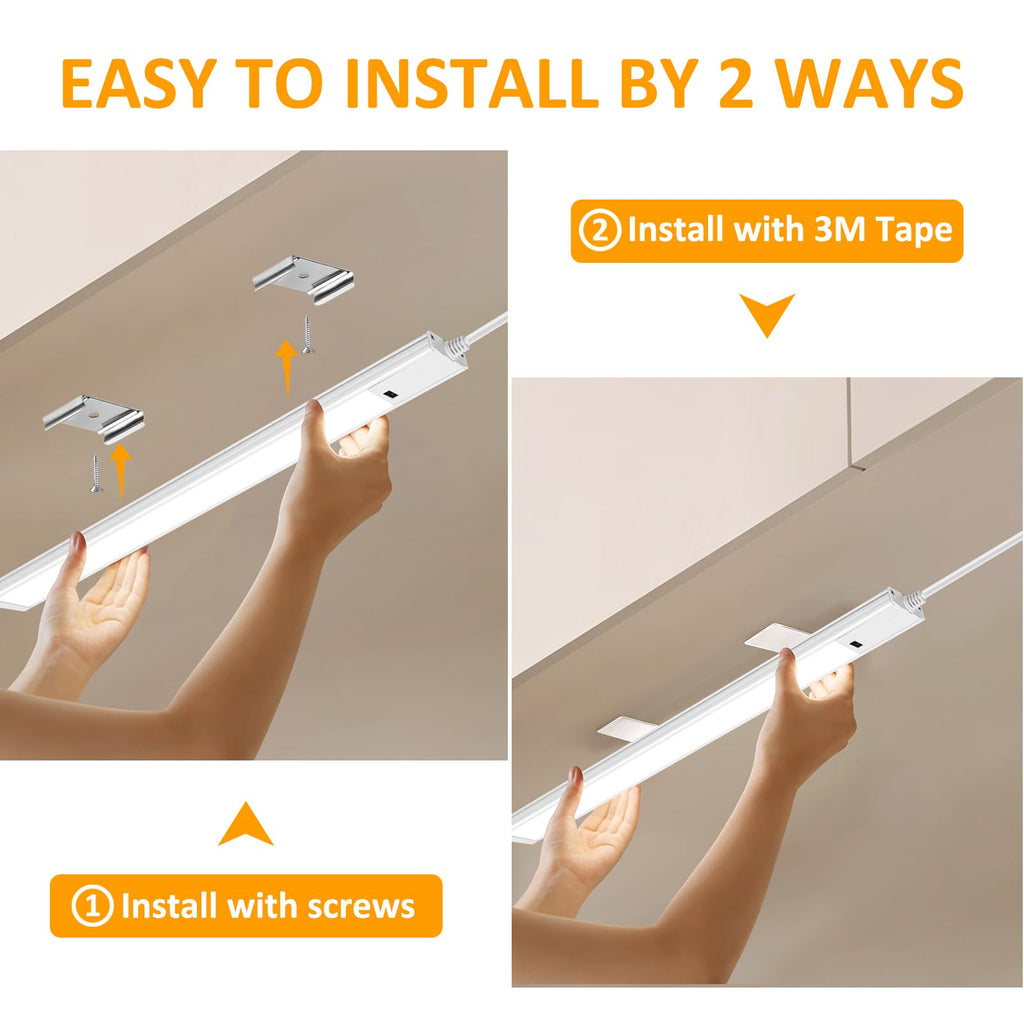 16 Inch Under Cabinet Lights 2 Pack, Hand Wave Motion Sensor LED Light Bar, Plug in Dimmable Under Counter Lighting