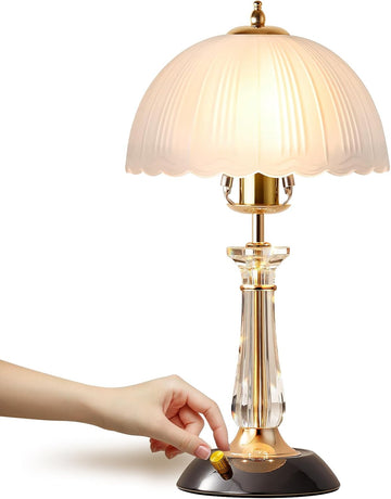 Crystal Table Lamp,Dimmable Bedside Lamp with ON/Off Switch Modern Glass Lamps Bedroom Living Room D