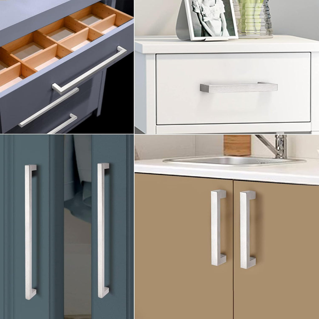 (10 Pack) 5 inch Holes Centers Square Kitchen Cabinet Handles Stainless Steel Cabinet Drawer Handles Brushed Nickel