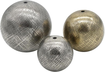 Set of 3 Aluminum Decorative Spheres - Handcrafted Metallic Textured Orbs, Different Sizes, Decor, Tabletop Accent