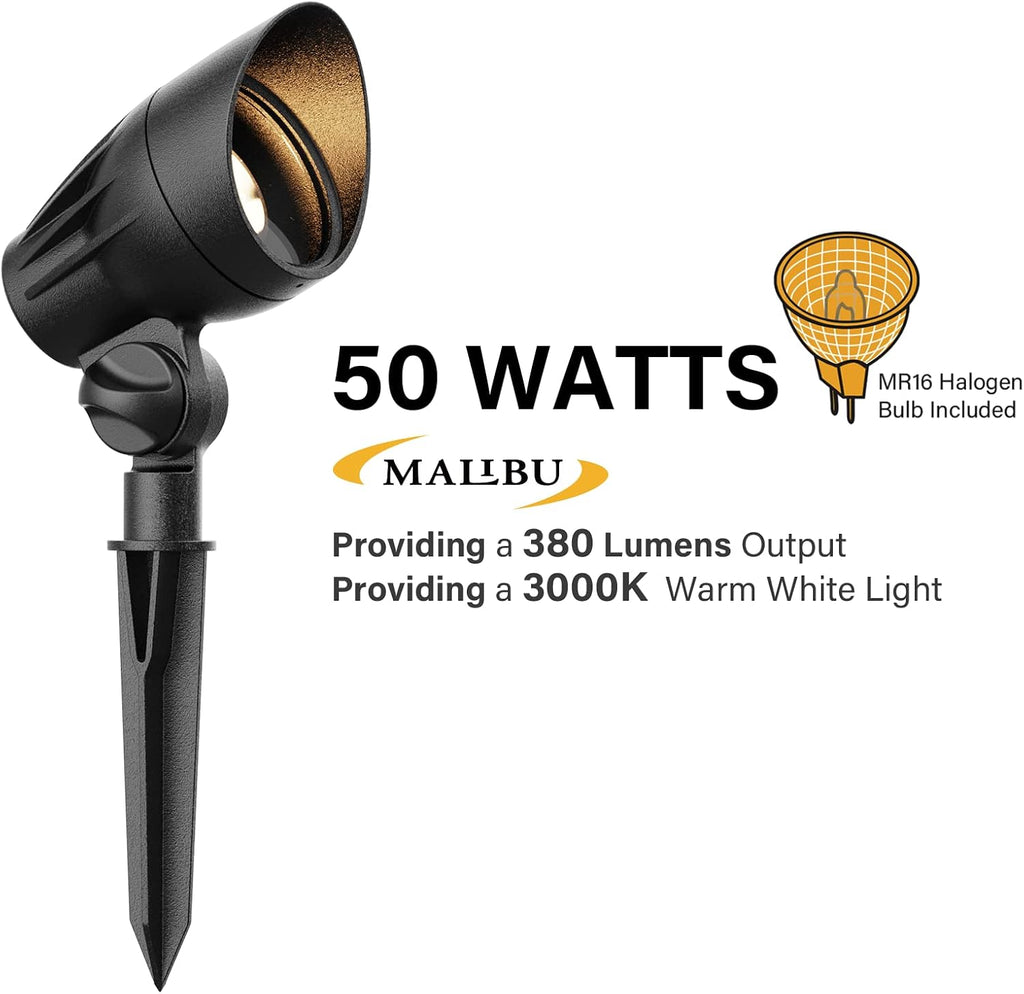 50 Watt Floodlight Landscape Lights Outdoor Spotlight Waterproof Path Light Low Voltage Lighting with Spike Stand for