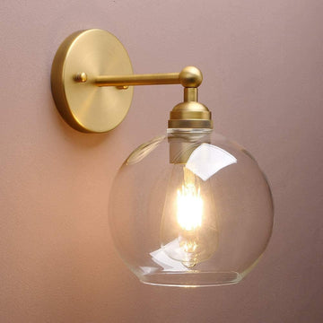 Antique Brass Vanity Bathroom Globe Glass Shade Wall Sconce | 1-Light Indoor Hardwired Wall Industrial Fixture Lights