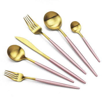 Luxury 18/10 Pink Handle Flatware Gold Silverware Set 304 Stainless Steel Flatware Cutlery Set| 6-Piece Adaline Royal