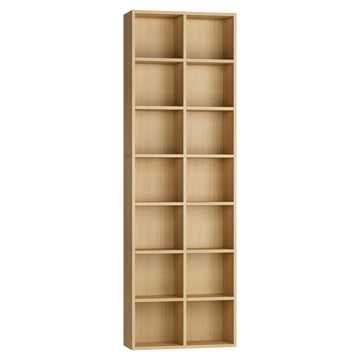 Wood Bookshelf 7-Tier Narrow Bookshelf Tall CD Media Tower Rack