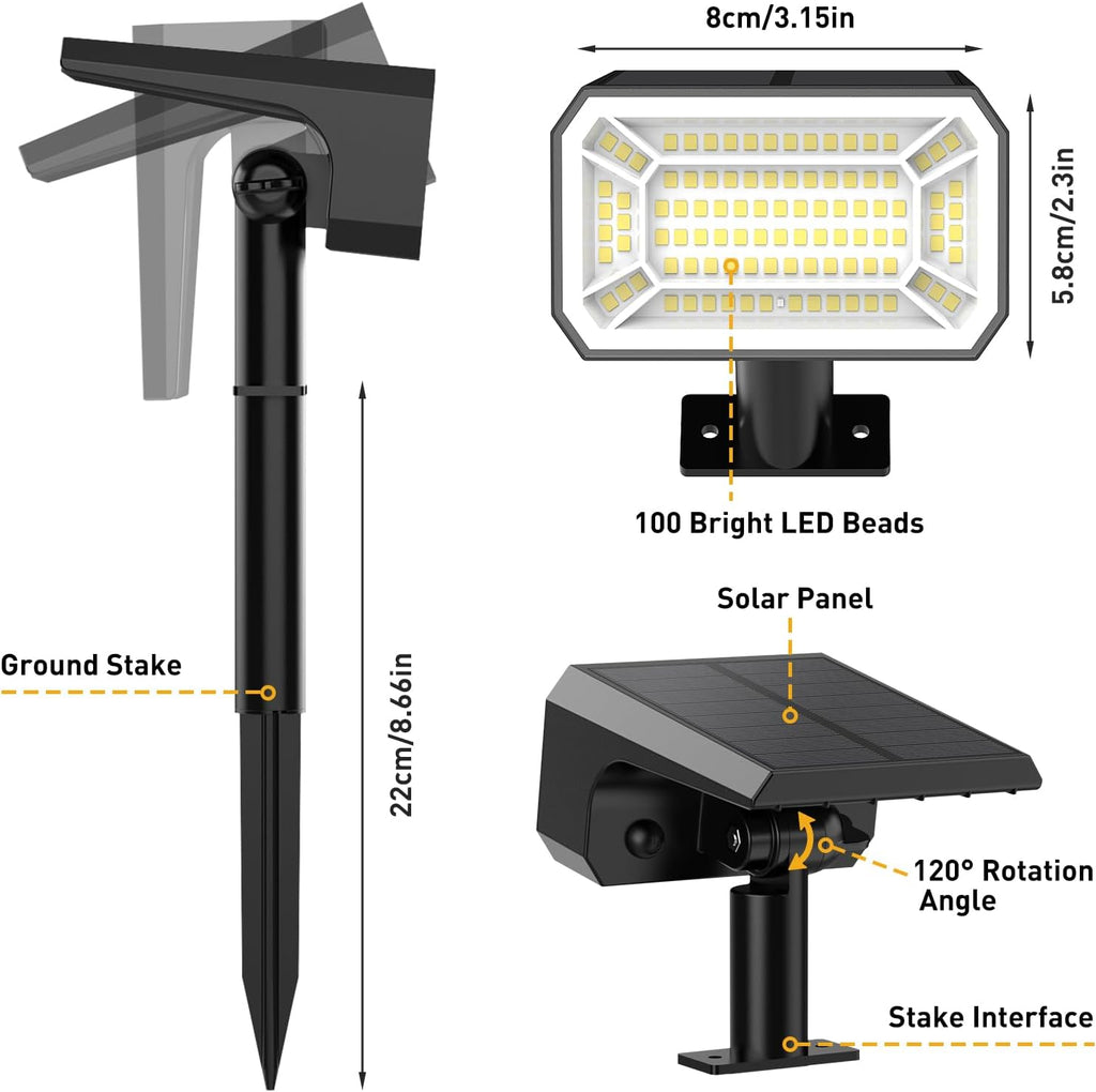 800Lumens Solar Spot Lights Outdoor, 8 Pack Solar Landscape Lights, 100 LEDs, 4 Lighting Modes, IP65 Waterproof
