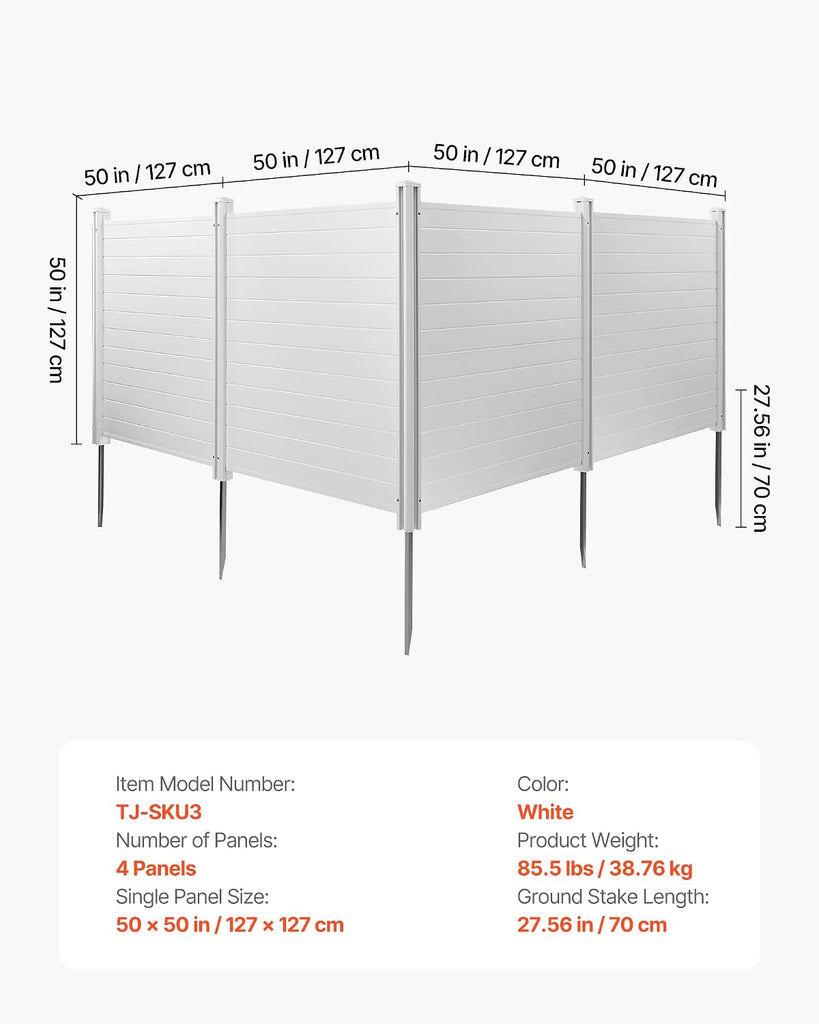 Outdoor Privacy Screens, 50" W x 50" H Air Conditioner Fence, Pool Equipment Enclosure, Horizontal Vinyl Privacy
