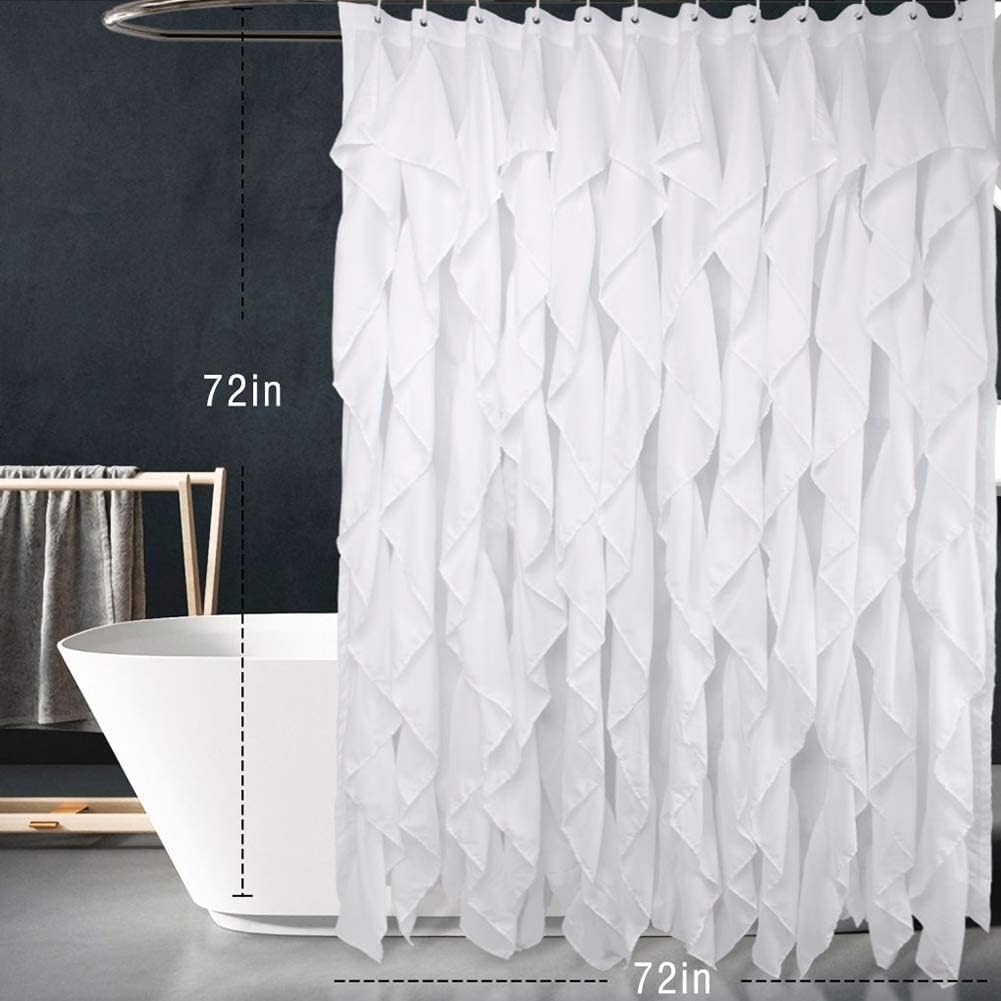 White Ruffle Farmhouse Fabric Cloth Curtains, 72x72 in Long