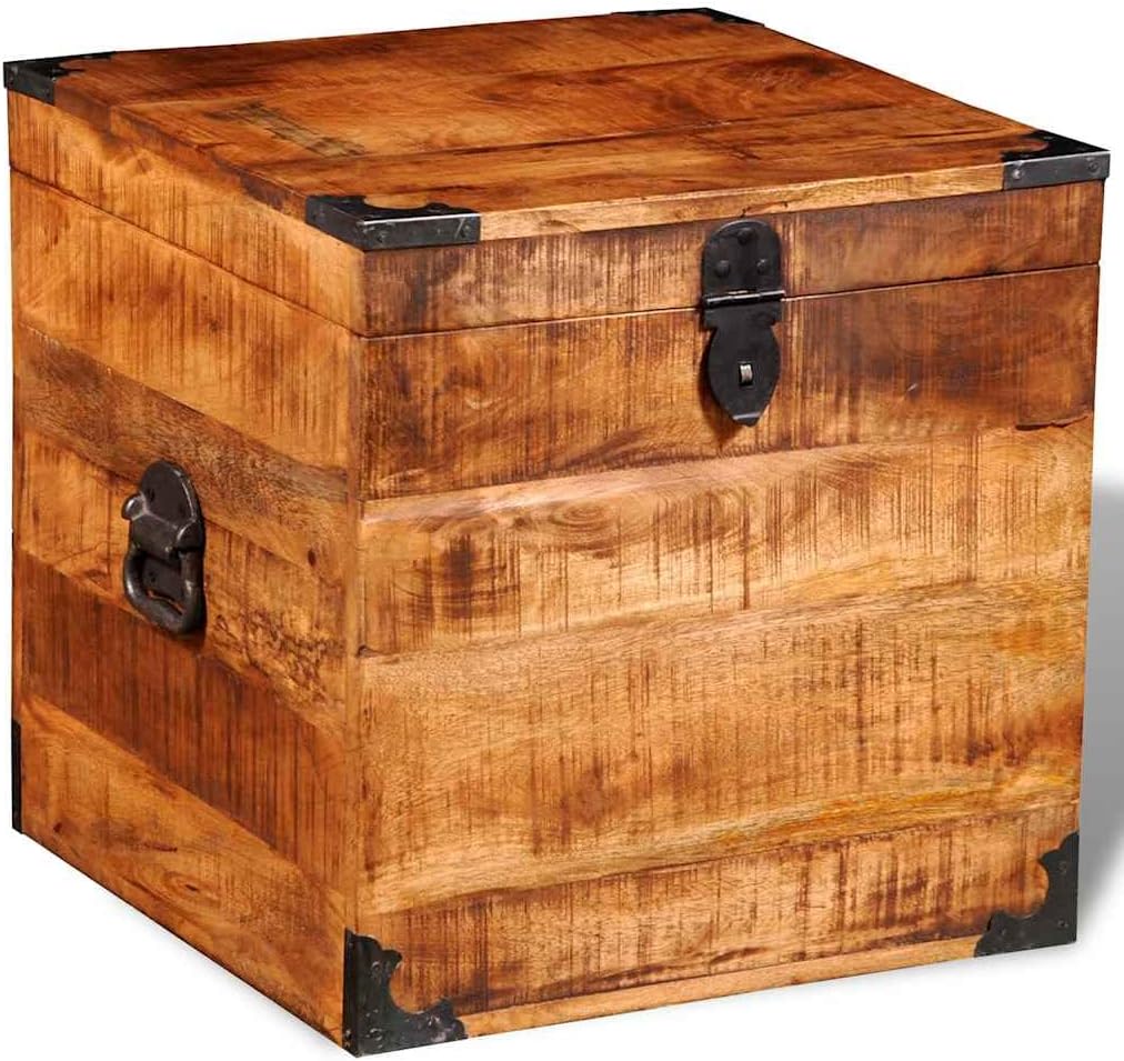 Handmade Cubic Storage Chest, Rustic Mango Wood Organizer Box, Decorative Wooden Trunk , and Entryway, 18-Inch Square