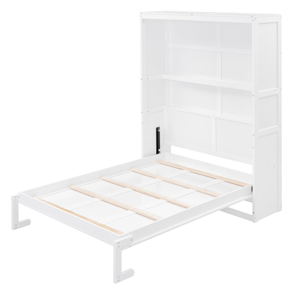 Full Murphy Bed with Shelves, Space-Saving Sleeping Solution, White
