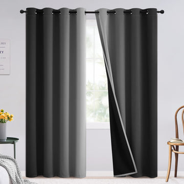 100% Blackout Ombre Bedroom Curtains Black and Greyish White, 96L