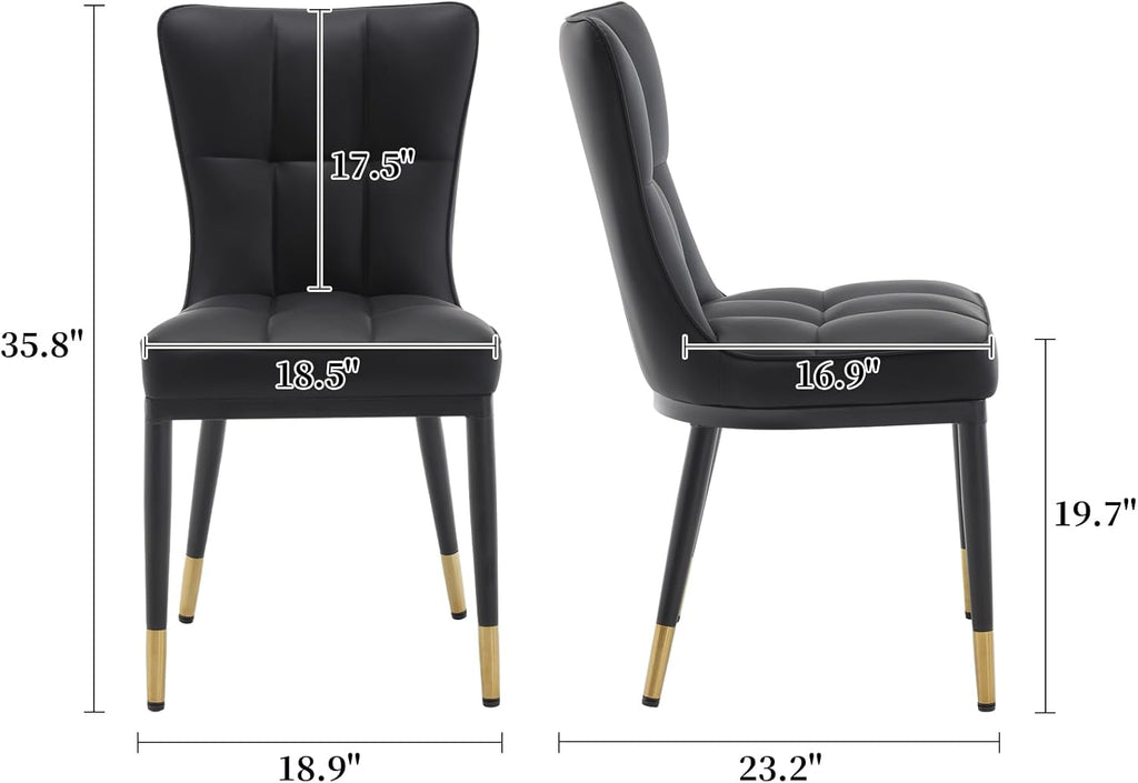 Modern Dining Chairs Set of 4, PU Leather Upholstered Kitchen Chairs with Thickened Seat, Metal Legs and Armless Design, Black