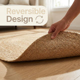 Boho Oval Jute Rug - Reversible Natural Fiber Hearth Carpet- Eco Friendly Floor Covering