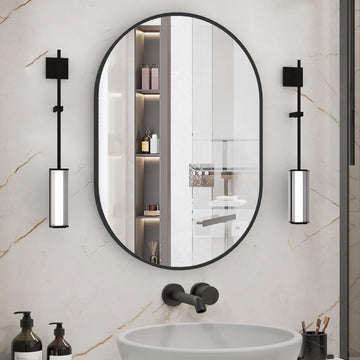 Oval Bathroom Mirror Wall Vanity Oval Mirrors, 20"x30" Black Bathroom Mirrors for Over Sink Pill Mirrors Capsule Wall