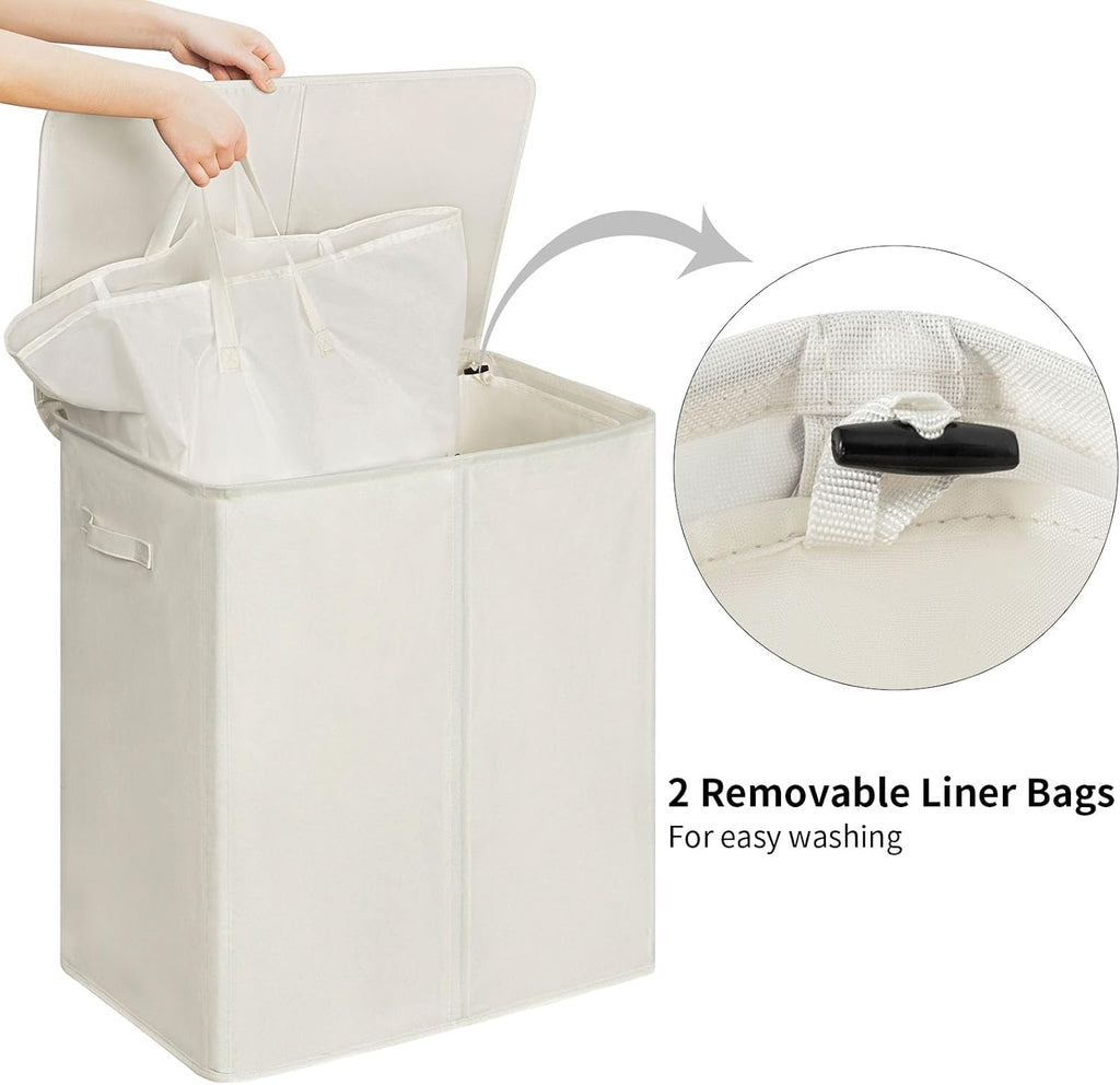 140L Double Laundry Hamper 2 Section with Lid and Removable Bags | Divided Laundry Basket, Large Dirty Clothes Hamper