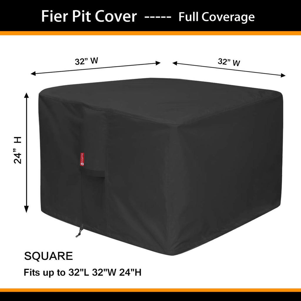 Gas Fire Pit Cover Square 32"L x 32"W x 24"H, Waterproof 600D