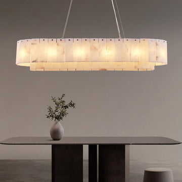 Alabaster Rectangular Chandelier for Dining Room, L39in Gold Large Chandeliers, Marble Modern Pendant Light Fixture for Living Room, Bedroom,Dining Table,Kitchen Island