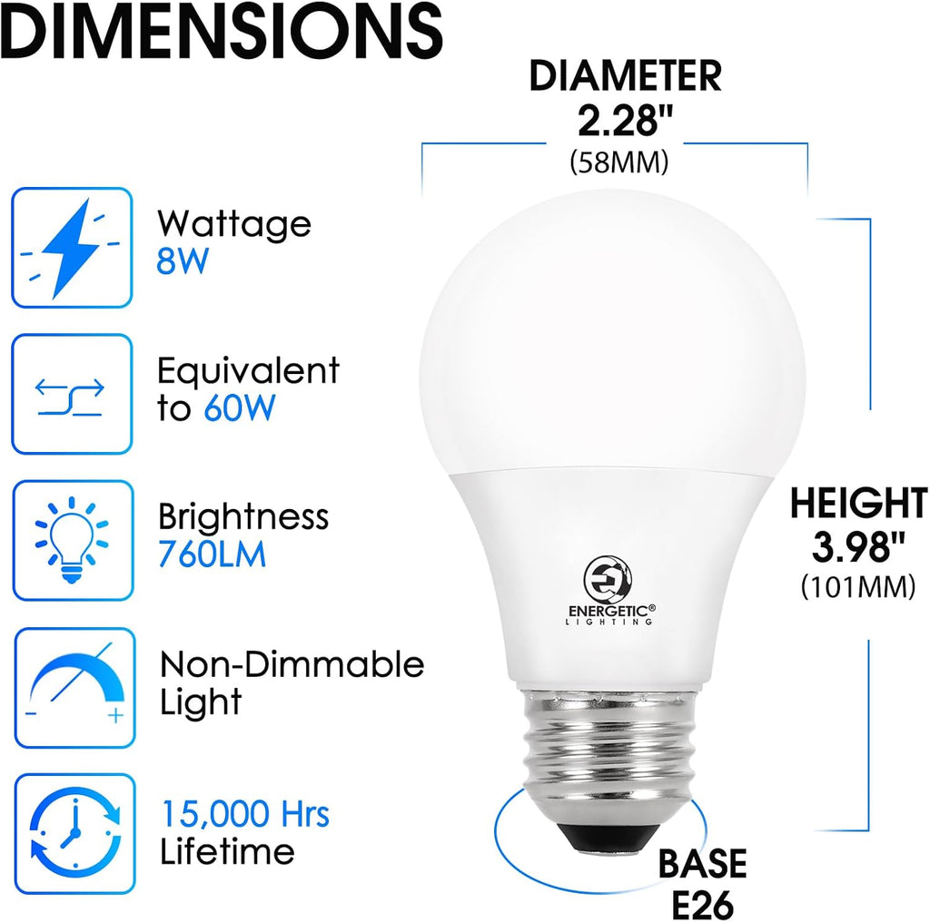 24-Pack A19 LED Light Bulbs 60 Watt Equivalent, Cool White 4000K, E26 Medium Base, Non-Dimmable LED Light Bulb, ETL