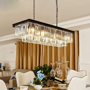 Inspired Odeon Style 8-Light Chrome Rectangular K9 Crystal Chandelier L33.5"