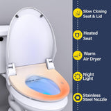 Round Smart Bidet Toilet Seat with Unlimited Warm Water, Heated Seat, Turbo Wash, Air Dryer, Front and Rear Wash, Slow-Close Lid, Night Light