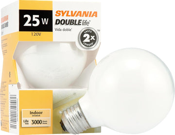 Double Life 25 Watt Vanity Light Bulbs 1 Pack - Incandescent E26 Medium Base Globe Bulbs for Bathroom, Dimmable G25