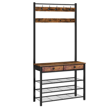 Hall Tree, Entryway Coat and Shoe Rack, 2 Fabric Drawers, Hall Tree with Bench, Shoe and Coat Rack, Coat Rack with