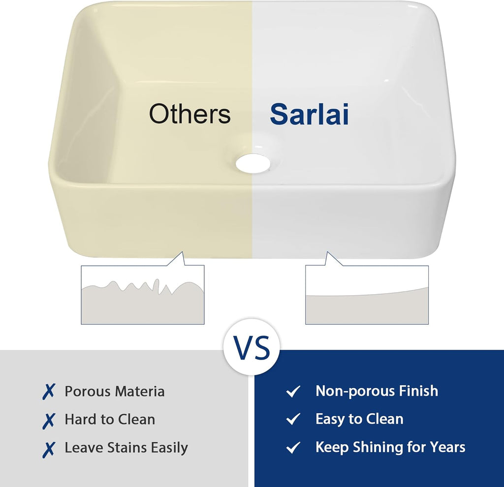 Vessel Sink Rectangular - 19"x15" White Bathroom Sink Rectangle Above Counter Porcelain Ceramic Bathroom Vessel