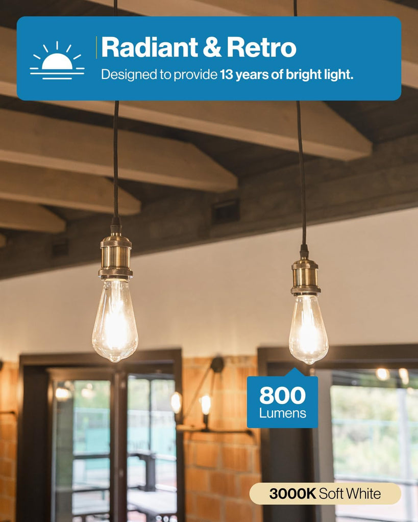 16 Pack Edison Bulbs LED ST64, Clear Vintage Filament Waterproof Bulb, 800 LM, 8W (60W Equivalent), ST19, 3000K Warm