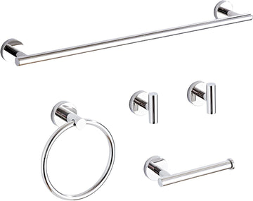 Chrome Bathroom Hardware Set 5 Piece with Towel Racks , SUS304 Stainless Steel Bath Towel Bar Set, 24 Inch Wall