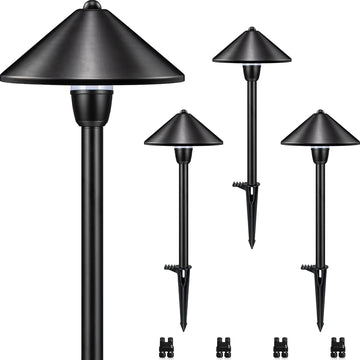 4-Pack 7" Low Voltage Path Lights Black Aluminum, Conical Hat Design