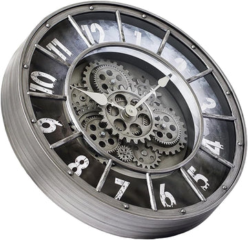 18 Inch Wall Clock with Moving Gears, Oversized Large Industrial Steampunk Decoration, Antique Metal Big Numeral Wall Clocks for Kitchen...