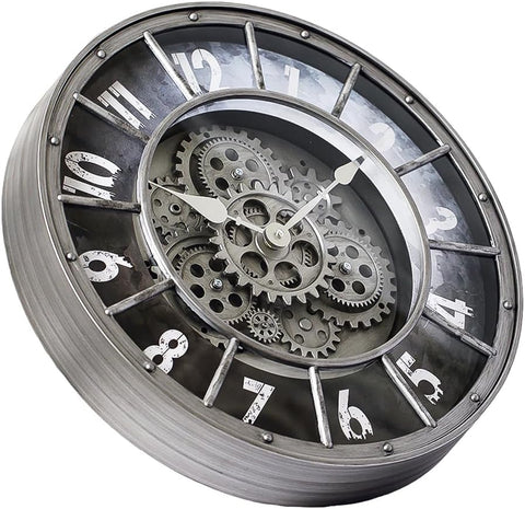 18 Inch Wall Clock with Moving Gears, Oversized Large Industrial Steampunk Decoration, Antique Metal Big Numeral Wall Clocks for Kitchen...