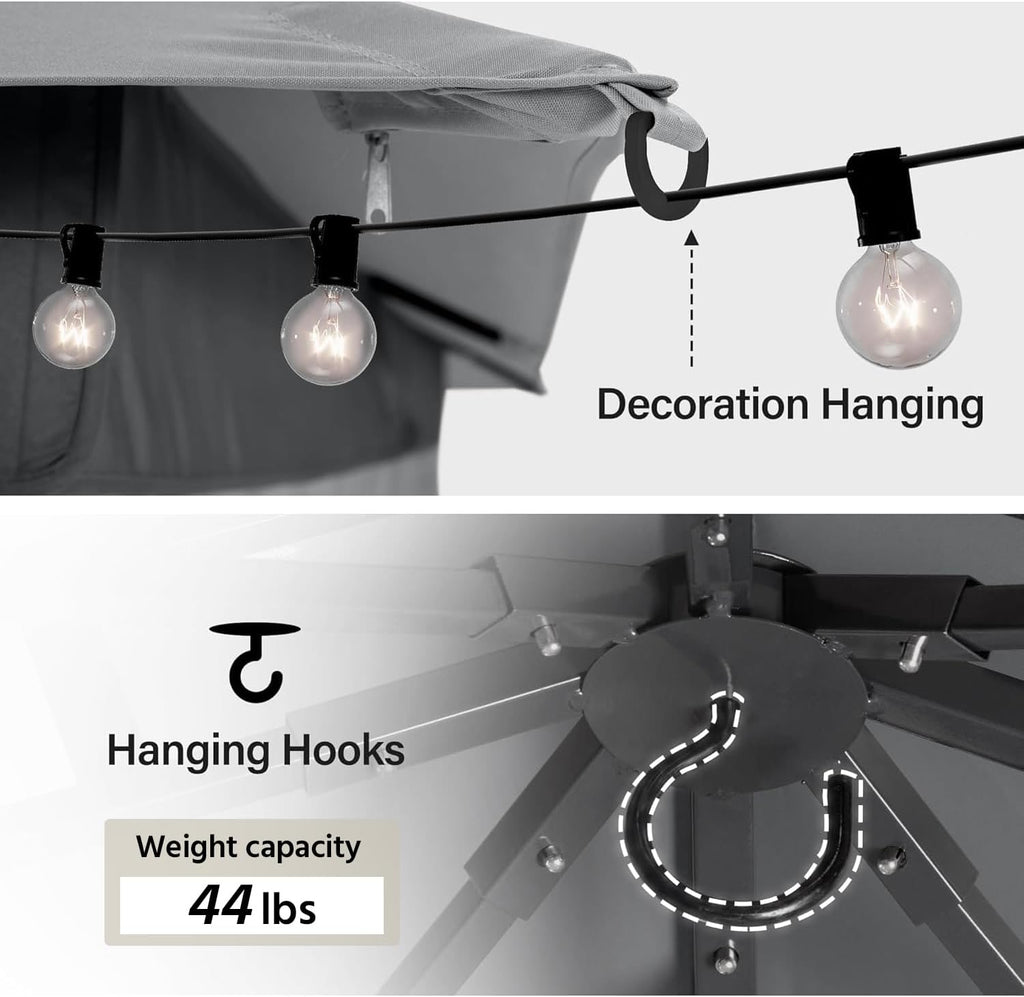 10'x13' Outdoor Gazebo, Metal Frame Heavy Duty Patio Canopy Tent Shelter with Double Roofs - Gray