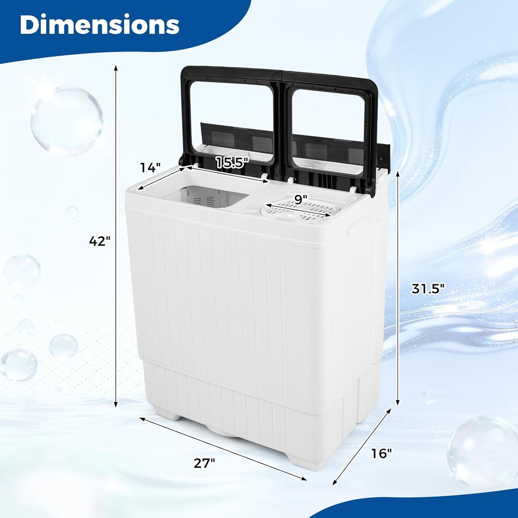 Portable Washing Machine, 26LBS Twin Tub Mini Compact Laundry Washer Spinner Combo with Drain Pump, 18Lbs Washer and 8Lbs Spinner for Apartments, RVs, Dorms, Gray+White