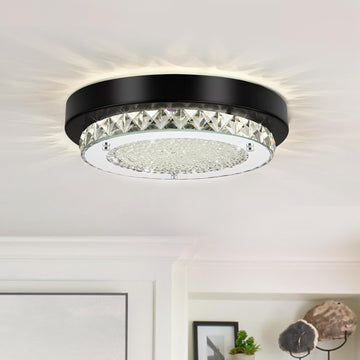 Flush Mount Ceiling Light Small Crystal LED Hallway Ceiling Lighting 10'' | 4000K, Dimmable, Mini, Black Crystal