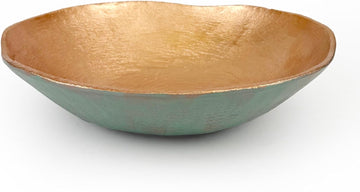 Cast Metal Extra Large Turquoise Copper Finish Round Decorative Bowl 14 inch