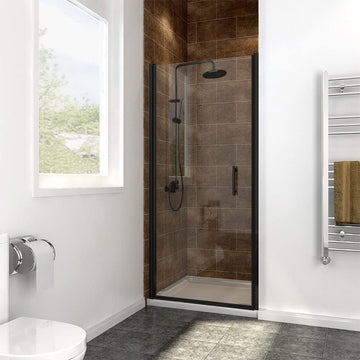Adjustable 33.5-35 in. W x 72 in. H Frameless Pivot Shower Door, Matte Black Hardware Finish