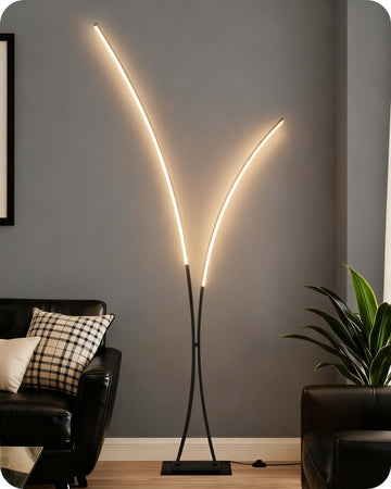 Modern 85.4" Arc Floor Lamp, 2 Lights Arched Standing Tall Lamp with Remote, X-Shaped Bright Curved Lamp, Dimmable