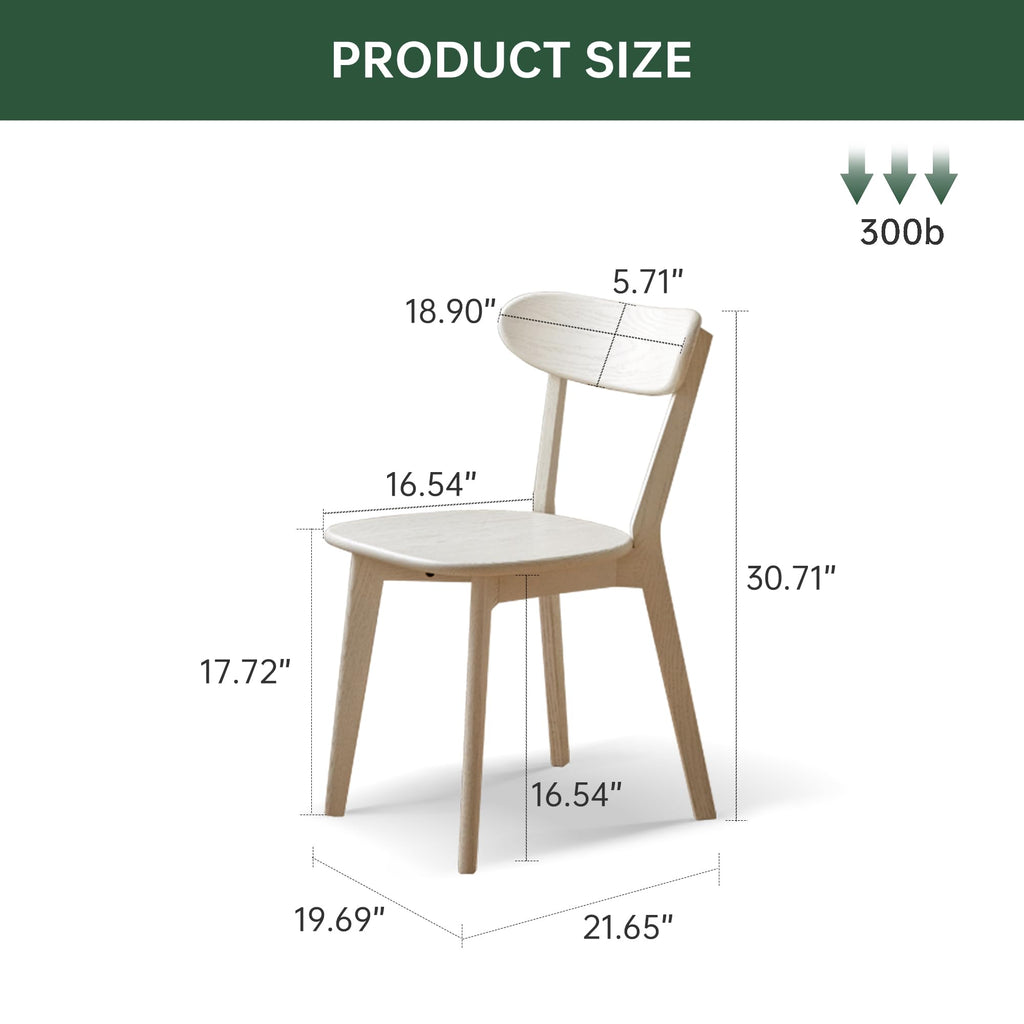 Dining Chairs, Kitchen Chairs, 100% Oak Solid Wood Modern Chair with Curved Backrest Kitchen & Dining Room Chairs