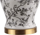 22" Gray/White Ceramic Table Lamp, French Country Chinoiserie Ginger Jar LED Bedside Lamp Bedroom