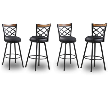 Swivel Bar Chairs Set of 4, (2-in-1) 25"/30" Adjustable Counter & Bar Stools with Backs, Black PU Seat, Industrial