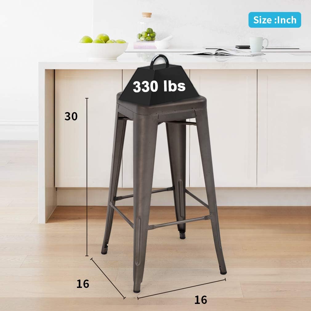 Metal Bar Stools Set of 4 Counter Height Bar Stool 30 Barstools Industrial Patio Stool Stackable Stool