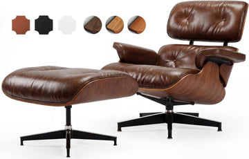 Modern Reading Chair and Ottoman — Walnut Leather