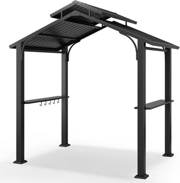 8 x 5FT Hardtop Grill Gazebo, Outdoor BBQ Gazebo w/Galvanized Steel Double Roof