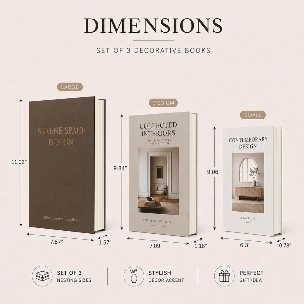 Decorative Books Decor, Set of 3 Stackable Linen Fake Books for Coffee Table, Shelf & Mantel Decor, Faux Books with