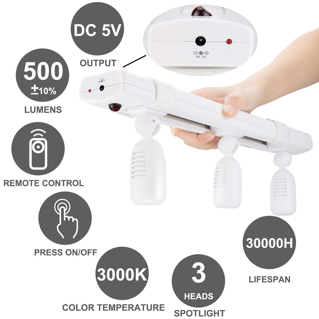 LED Track Light, Dimmable Accent Lighting with Rotatable Heads, Plug in Spotlight with Remote for Lighting up Kitchen