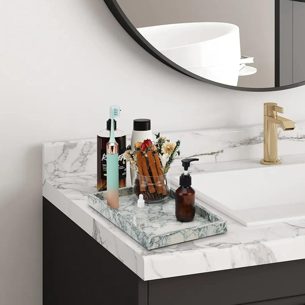 Marble Bathroom Tray,Pure Natural Vanity Tray,Marble Tray Counter Non-Ceramic/Non-Resin,Stone Trays 12 x 8 inch Cyan