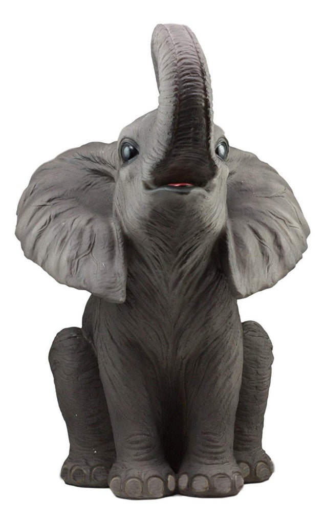 Ruby The Elephant Sitting Pretty with Trunk Up Large Statue 17" Tall Circus Carnival Elephants Fortune Feng Shui